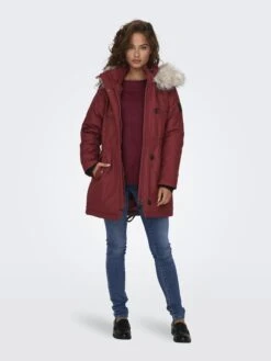 ONLY Parkas Winterparka Dames Rood -Kledingwinkel 0325b459dfa66fb45cc595d21656dedc