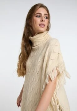 IZIA Ponchos & Kimonos Cape Dames Crème -Kledingwinkel 476173bb8bfb68740e995cab7382e78e