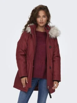 ONLY Parkas Winterparka Dames Rood -Kledingwinkel 9b50909d56f927ad40f363de5b3922cf